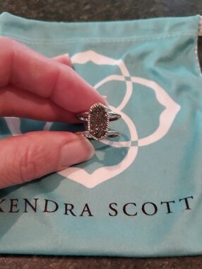 Kendra Scott Silver Oval Gray Druzy Double-Band Ring